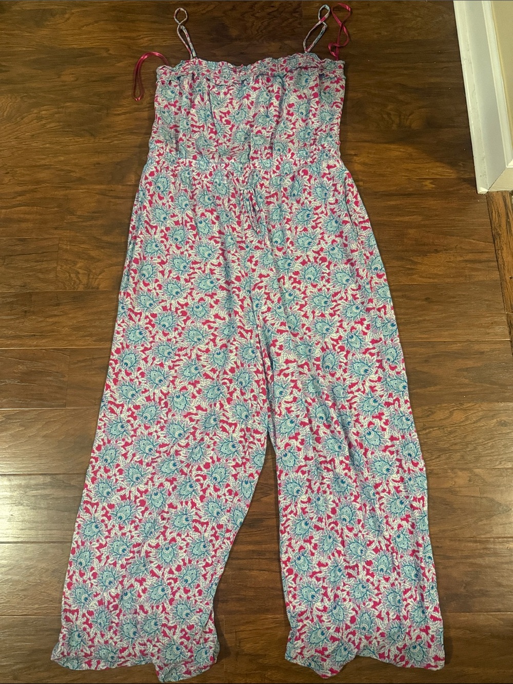 LOFT Pink and Blue Floral Wide-Leg Jumpsuit